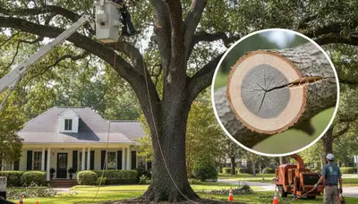 Certified arborist performing deadwood removal near Baton Rouge, LA home to prevent storm branch hazards