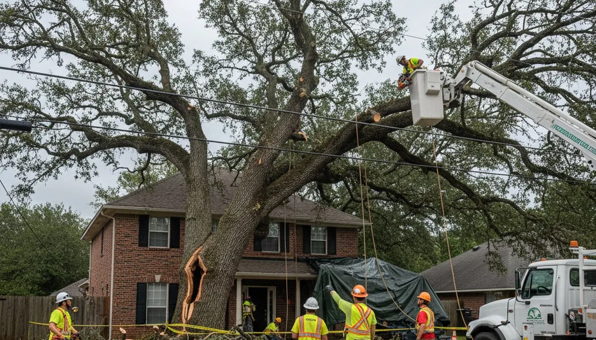 Arborists perform hazardous tree removal near power lines in Baton Rouge, LA for property safety