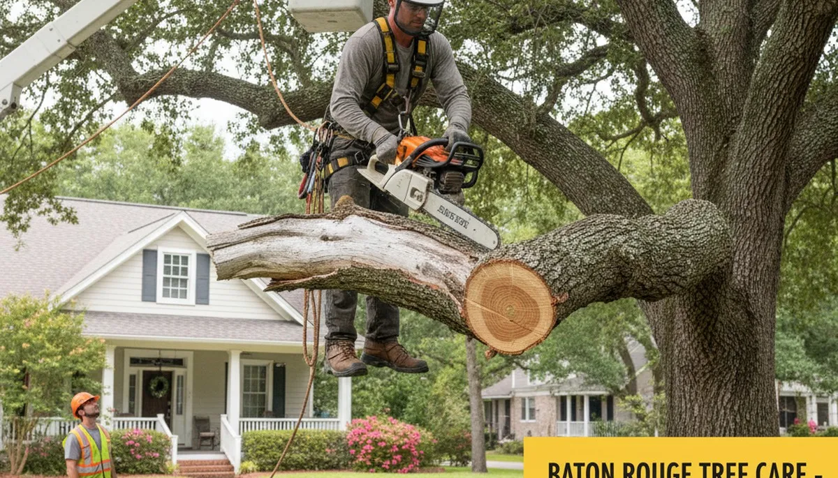Arborist removing dead branches for tree health and safety in Baton Rouge, LA