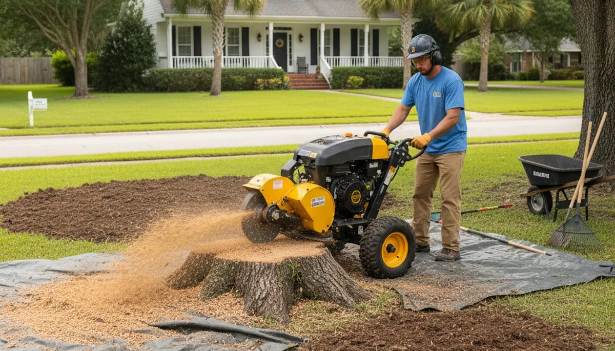 Professional stump grinding removing tree stumps in Saint Gabriel, Baton Rouge, LA yard