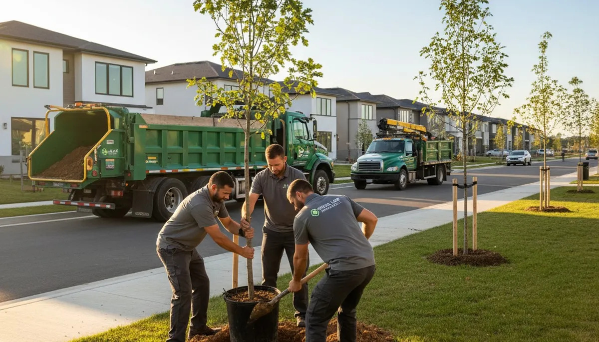 Arborist planting young tree in Baton Rouge, LA yard for Chop Chop Tree professional tree service