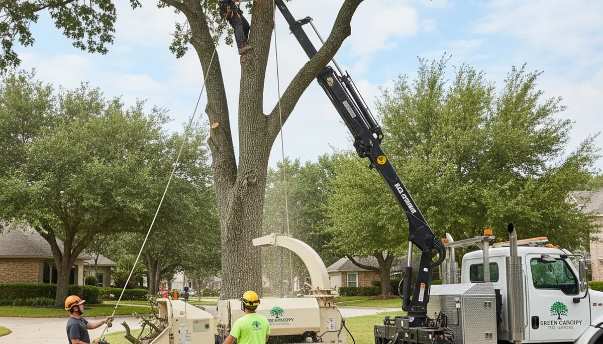Professional tree removal service in Baton Rouge, LA safely cutting down large oak tree