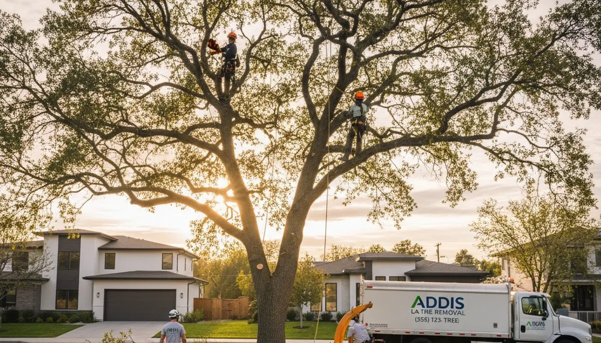 Professional tree removal service in Baton Rouge LA safely cutting down large oak tree