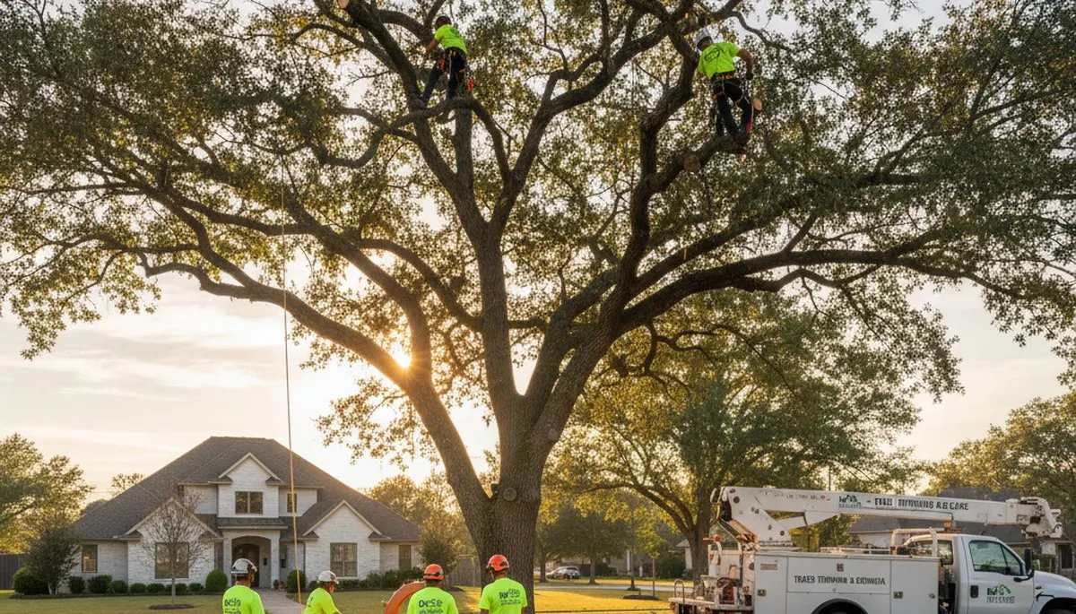 Professional tree removal service in Baton Rouge LA safely cutting and clearing large oak trees