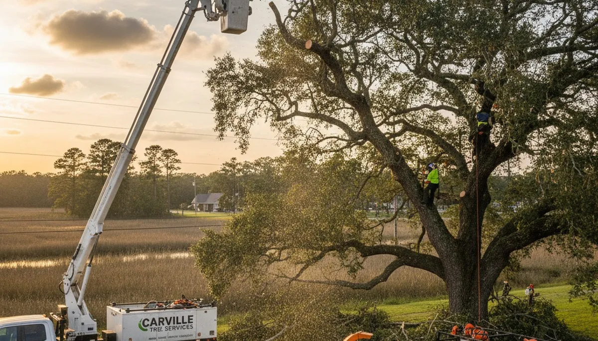 Professional tree removal service in Baton Rouge LA safely clearing large oak trees