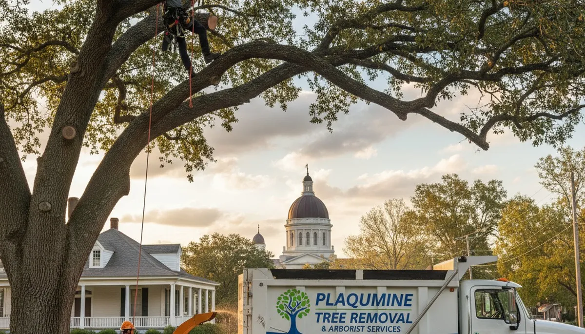 Professional tree removal service in Baton Rouge LA safely clearing large oak trees