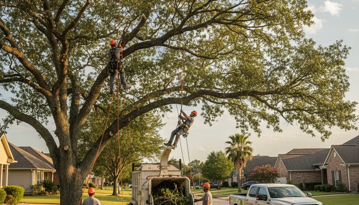 Professional tree removal service in Baton Rouge LA clearing large oak safely