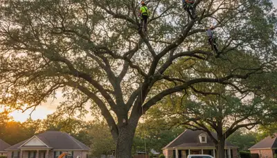 Professional tree removal service in Baton Rouge LA safely cutting and clearing large trees