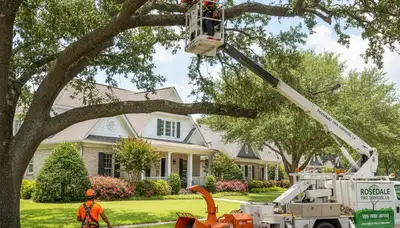 Professional tree removal service in Baton Rouge LA safely cutting and clearing large oak trees