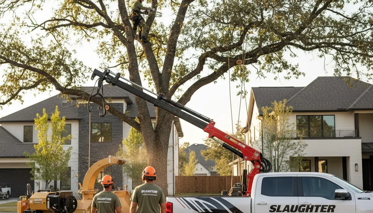 Professional tree removal service in Baton Rouge LA clearing large oak safely