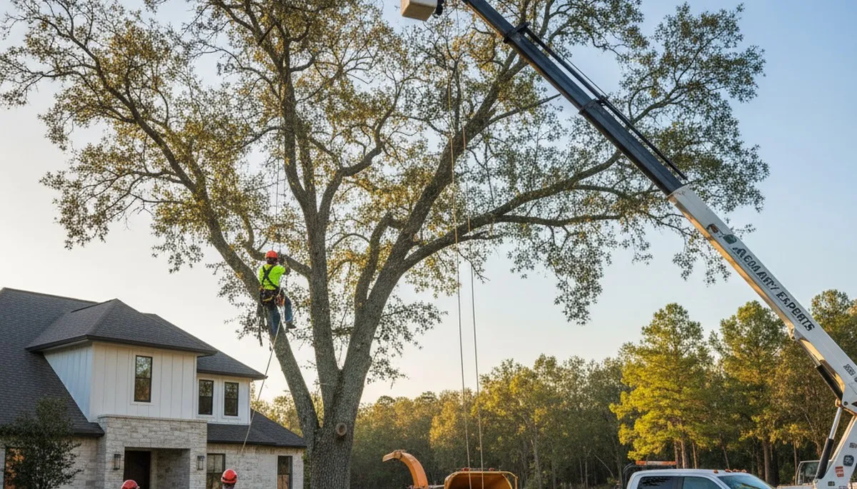Professional tree removal service in Baton Rouge LA safely clearing large oak tree
